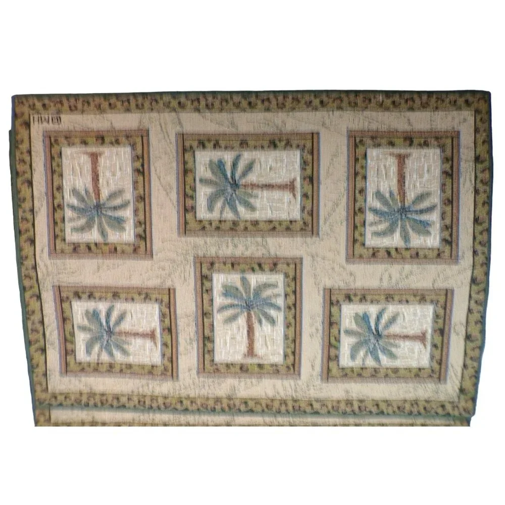 vtg‎ Palm Tree Tapestry Placemats Six Tropical Bombay BeachCore Green trim READ